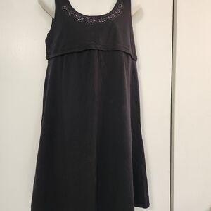 LOFT Black Sleeveless Dress with Embroidered Neckline